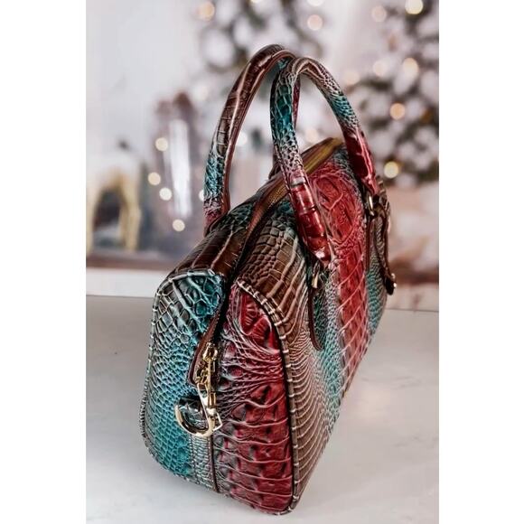 NEW Crocodile Embossed Top Handle Satchel Handbag Bag w Optional Crossbody Strap - Picture 3 of 11